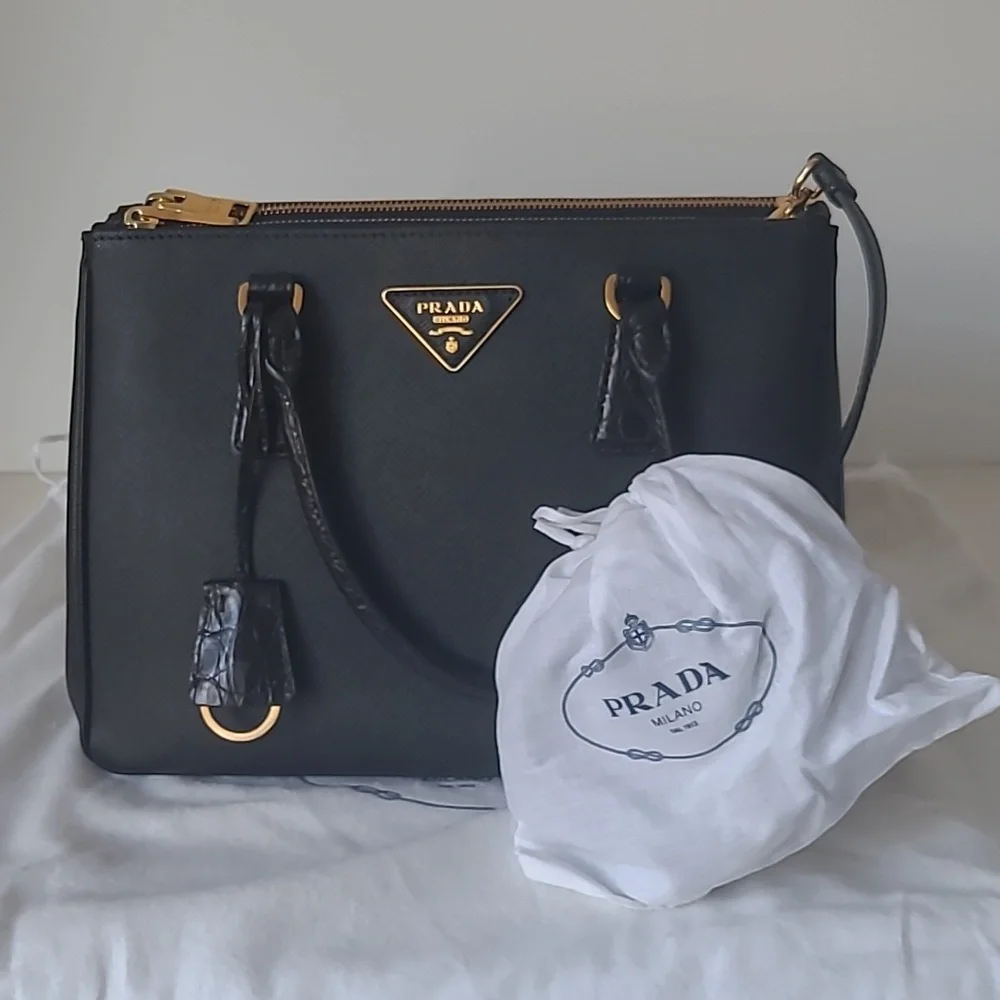 PRADA Crocodile Galleria Saffiano Leather Black Bag - Picture 3 of 17